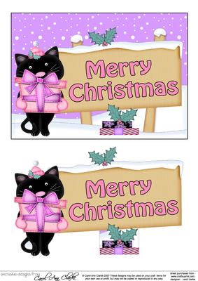 Xmas Merry Christmas Cat Signpost 5x7 Easicut Decoupage