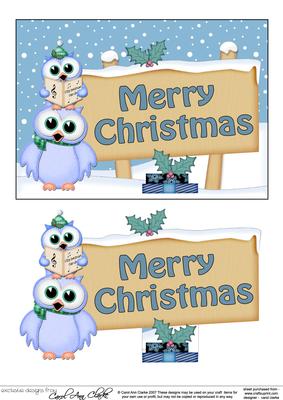 Xmas Merry Christmas Owls Signpost 5x7 Easicut Decoupage