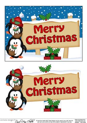 Xmas Merry Christmas Penguins Signpost 5x7 Easicut Decoupage