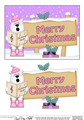 Xmas Merry Christmas Bear Signpost 5x7 Easicut Decoupage