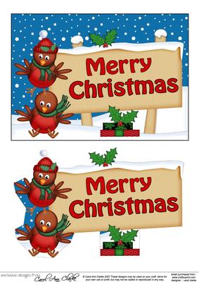 Xmas Merry Christmas Robins Signpost 5x7 Easicut Decoupage