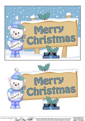 Xmas Merry Christmas Teddy Signpost 5x7 Easicut Decoupage