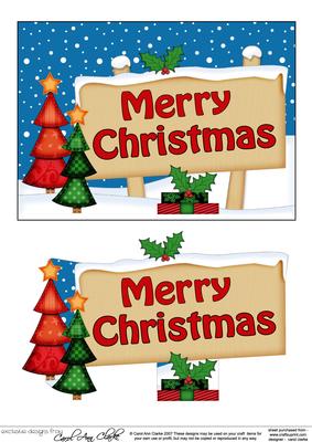 Xmas Merry Christmas Trees Signpost 5x7 Easicut Decoupage