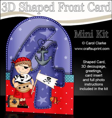 3D 4th Birthday Pirate Shaped Front Card with Decoupage