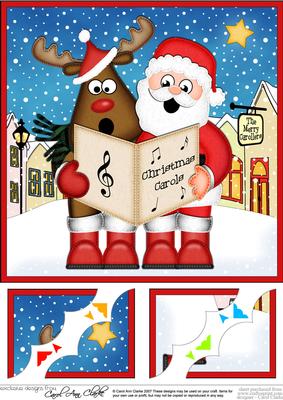 8 x 8 Singing Santa & Rudolph Merry Carollers Scalloped Topp