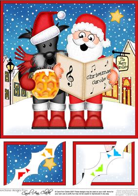 8 x 8 Singing Santa & Dog Merry Carollers Scalloped Topp