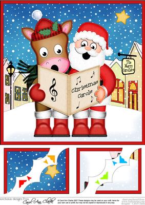 8 x 8 Singing Santa & Horse Merry Carollers Scalloped Topp