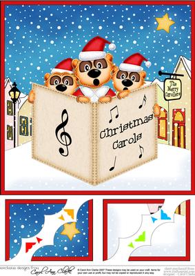 8 x 8 Carol Singing Meerkats Merry Carollers Scalloped Topp