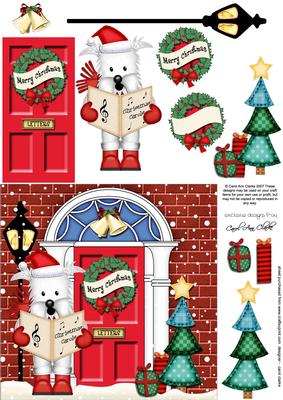 Singing Westie Dog Christmas Door Quick Card & 3D Decoupage