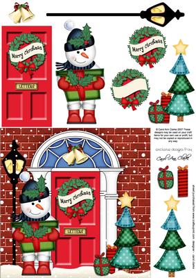 Snowman's Present Christmas Door Quick Card & 3D Decoupage