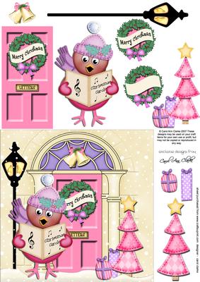 Carol Singing Robin Christmas Door Quick Card & 3D Decoupage