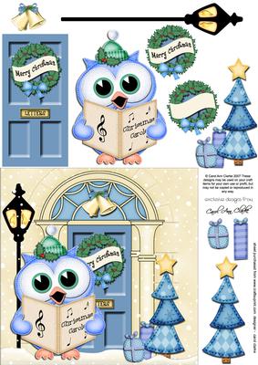 Carol Singing Owl Christmas Door Quick Card & 3D Decoupage