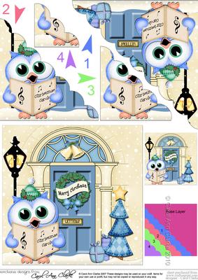 Carol Singing Owl Christmas Door Scallop Corner Stacker