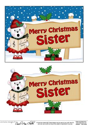 Xmas Sister Teddy Signpost 5x7 Easicut Decoupage