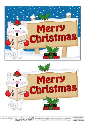 Xmas Merry Christmas Cat Signpost 5x7 Easicut Decoupage