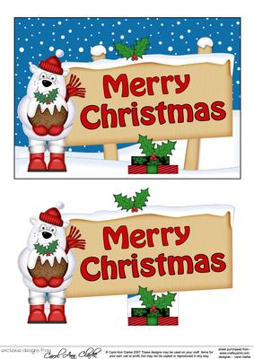 Xmas Merry Christmas Bear Signpost 5x7 Easicut Decoupage