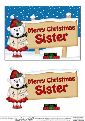 Xmas Sister Teddy Tess Signpost 5x7 Easicut Decoupage