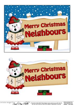 Xmas Neighbours Teddy Tess Signpost 5x7 Easicut Decoupage