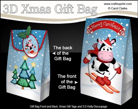 3D Xmas Skiing Milly Moo Cow Gift Box Mini Kit