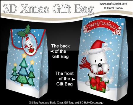 3D Xmas Jock Westie Dog's Present Gift Box Mini Kit
