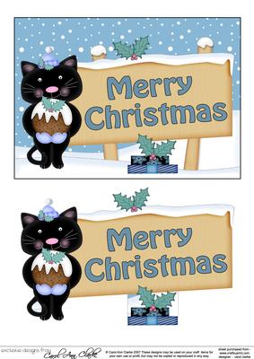 Xmas Merry Christmas Cat Signpost 5x7 Easicut Decoupage