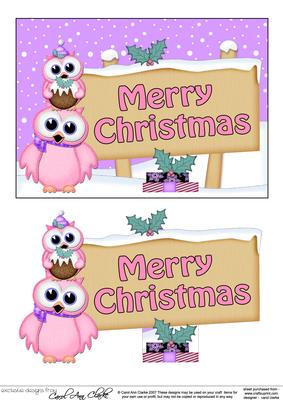 Xmas Merry Christmas Owls Signpost 5x7 Easicut Decoupage