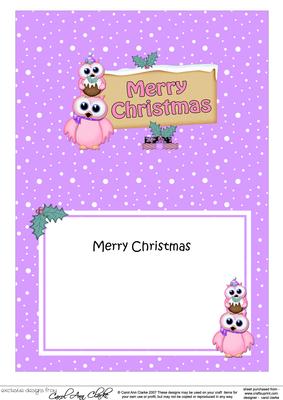 Xmas Merry Christmas Owls Signpost 5x7 Matching Insert