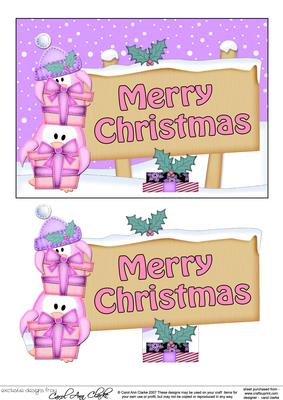 Xmas Merry Christmas Penguins Signpost 5x7 Easicut Decoupage