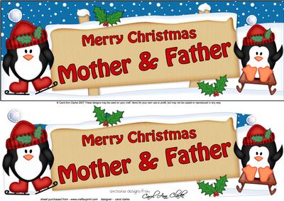 Xmas Mother & Father Penguins Signpost Large Dl