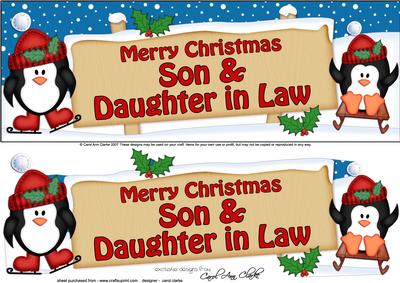 Xmas Son & Daughter in Law Penguins Signpost Large Dl