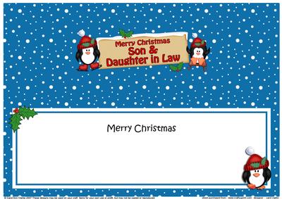 Xmas Son & Daughter in Law Penguin Signpost Large Dl Insert