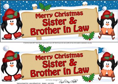 Xmas Sister & Brother in Law Penguins Signpost Large Dl