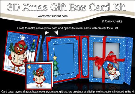 3D Xmas Carol Singing Robin Gift Box Card Kit & Pyramage