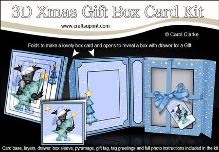 3D Xmas Scottie Dog's Xmas Tree Gift Box Card Kit & Pyramage