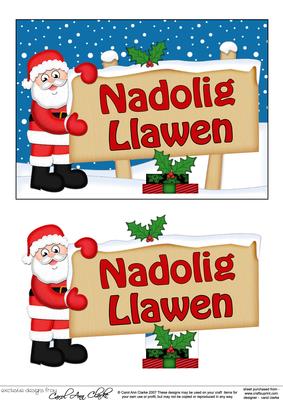 Xmas Welsh Santa Signpost 5x7 Easicut Decoupage