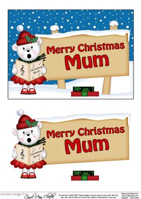 Xmas Mum Teddy Tess Signpost 5x7 Easicut Decoupage