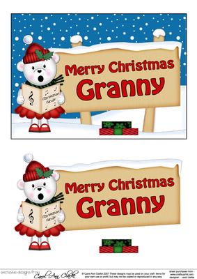 Xmas Granny Teddy Tess Signpost 5x7 Easicut Decoupage
