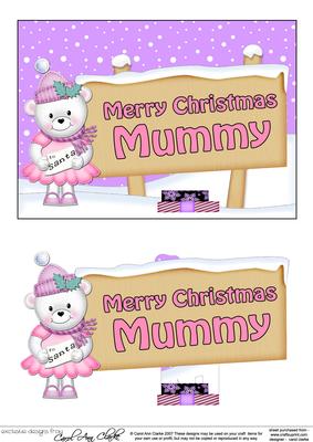 Xmas Mummy Teddy Tess Signpost 5x7 Easicut Decoupage