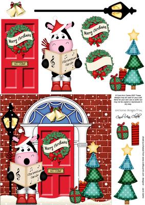 Singing Mily Moo Cow Christmas Door Quick Card 3D Decoupage