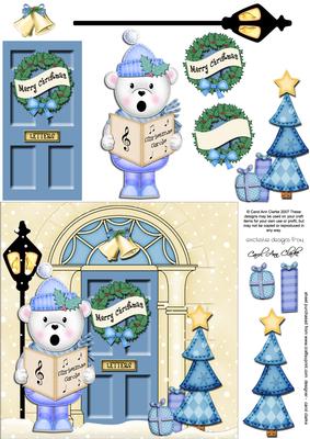 Singing Teddy Ed Christmas Door Quick Card & 3D Decoupage