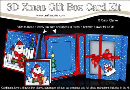 3D Xmas Ben Polar Bear Gift Box Card Kit & Pyramage