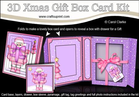 3D Xmas Santa's Present Gift Box Card Kit & Pyramage