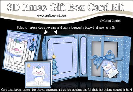 3D Xmas Cute Cat Gift Box Card Kit & Pyramage
