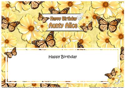 Birthday Aunty Alice Floral Butterflies Large Dl Insert