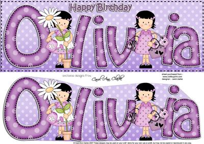 Girlz Birthday Olivia Large Dl Quick Card 3D Decoupage