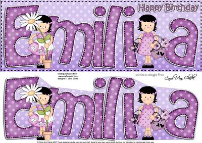 Girlz Birthday Emilia Large Dl Quick Card 3D Decoupage