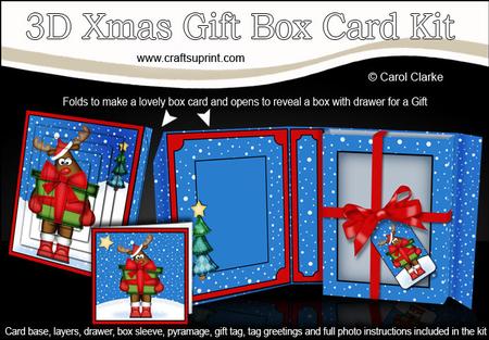3D Xmas Rudolph's Present Gift Box Card Kit & Pyramage