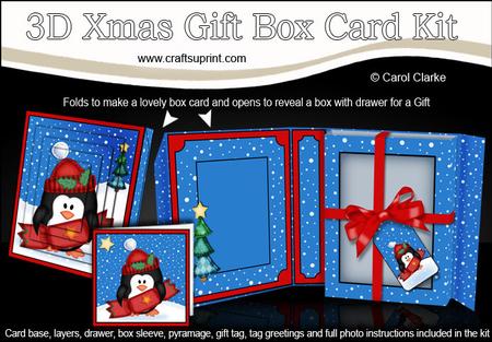 3D Xmas Penguin's Cracker Gift Box Card Kit & Pyramage