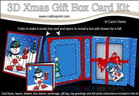 3D Xmas Skating Snowman Gift Box Card Kit & Pyramage