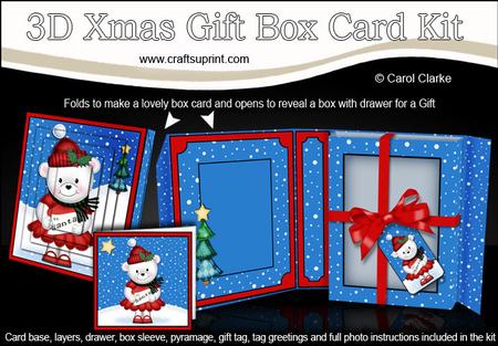 3D Xmas Teddy Tess Gift Box Card Kit & Pyramage